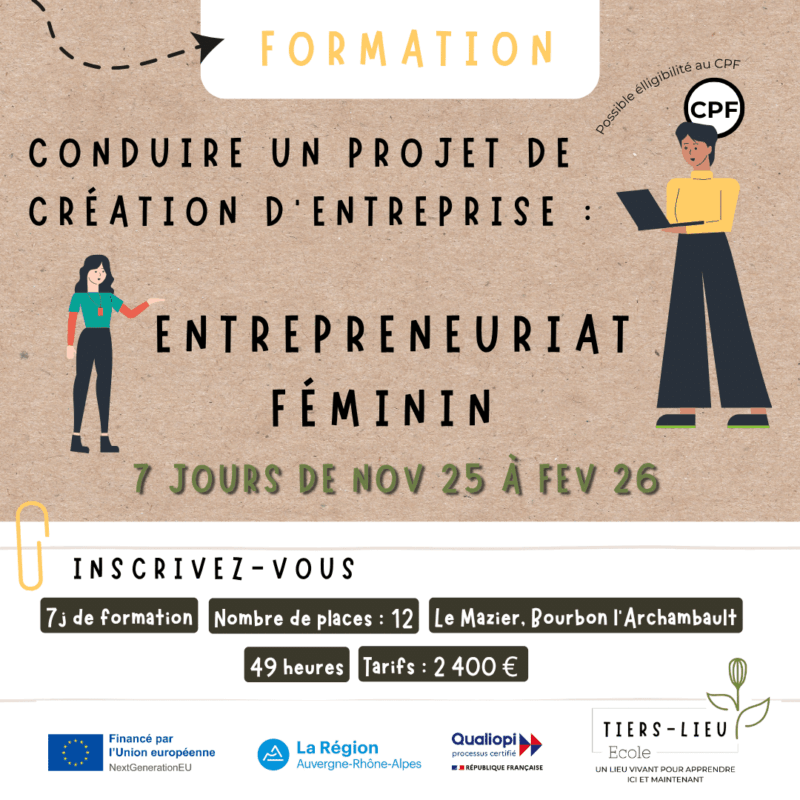 Formation « Conduire un projet de création d’entreprise, entrepreneuriat féminin »
